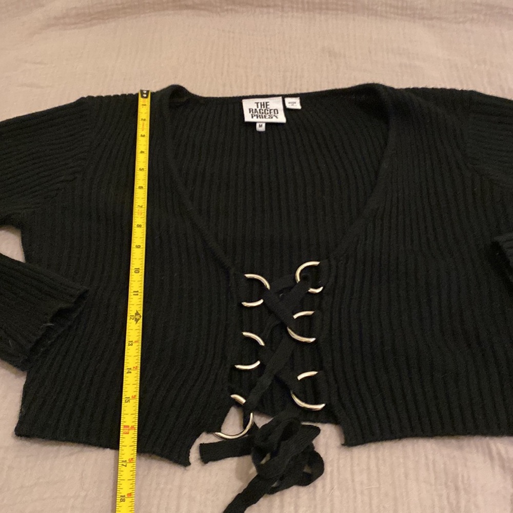THE RAGGEST PRIEST BLACK D-RING LACE UP TOP / CARDIGAN SWEATER. Size M - Picture 9 of 11